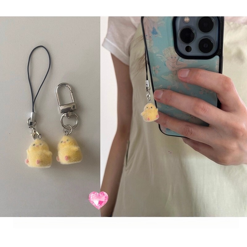 Yellow Phone Accessories - Moda carino giallo floccaggio pendente Ccd